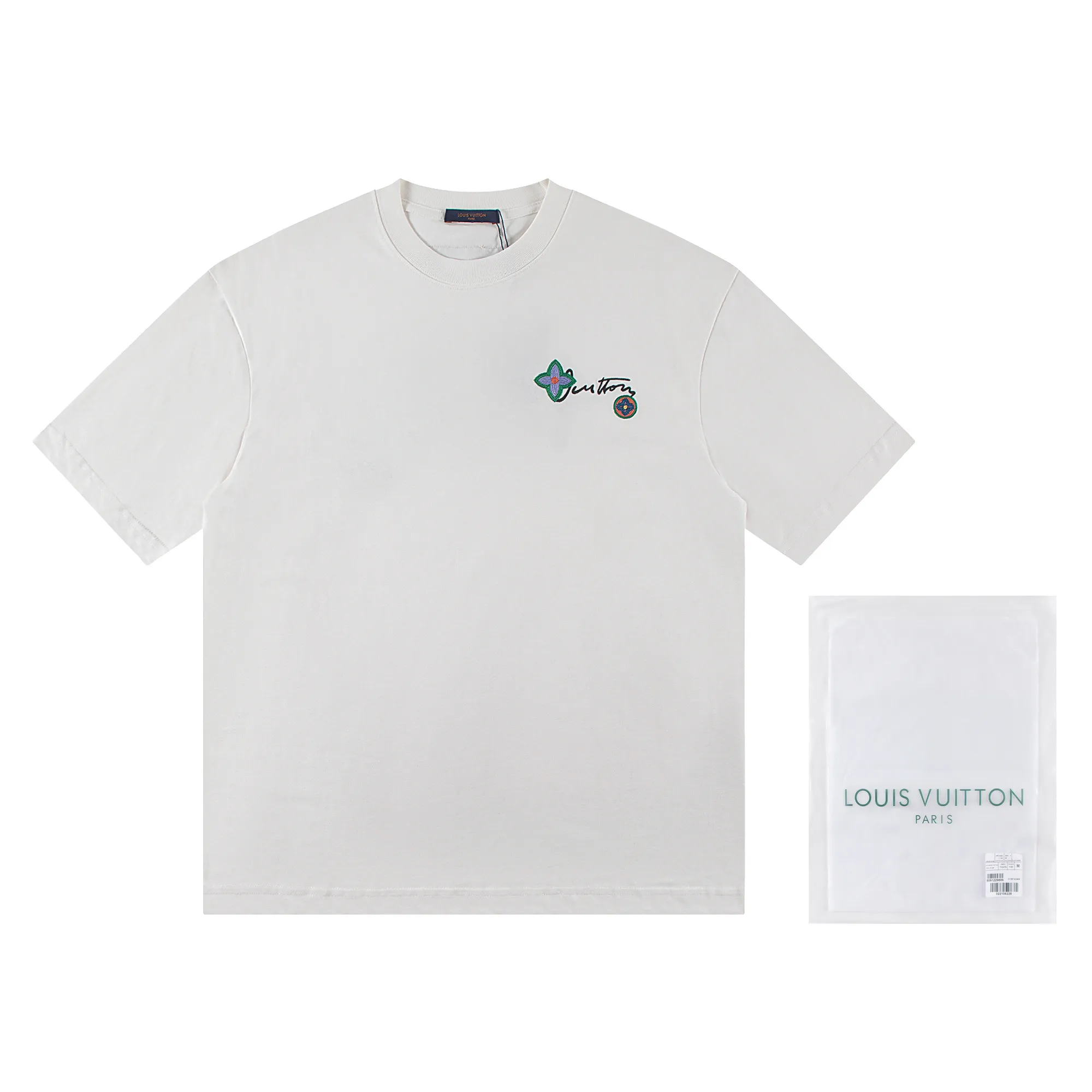 🅿️170 louis vuitto*2026 latest short-sleeved T-shirt patch embroidery Material: high version 300g double yarn combed cotton Size: S M L XL Color: black and white Style number: W2636